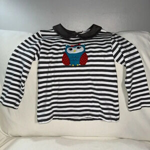 Luigi Kids Owl Striped  Long Sleeve 6x Girls Gray Collared